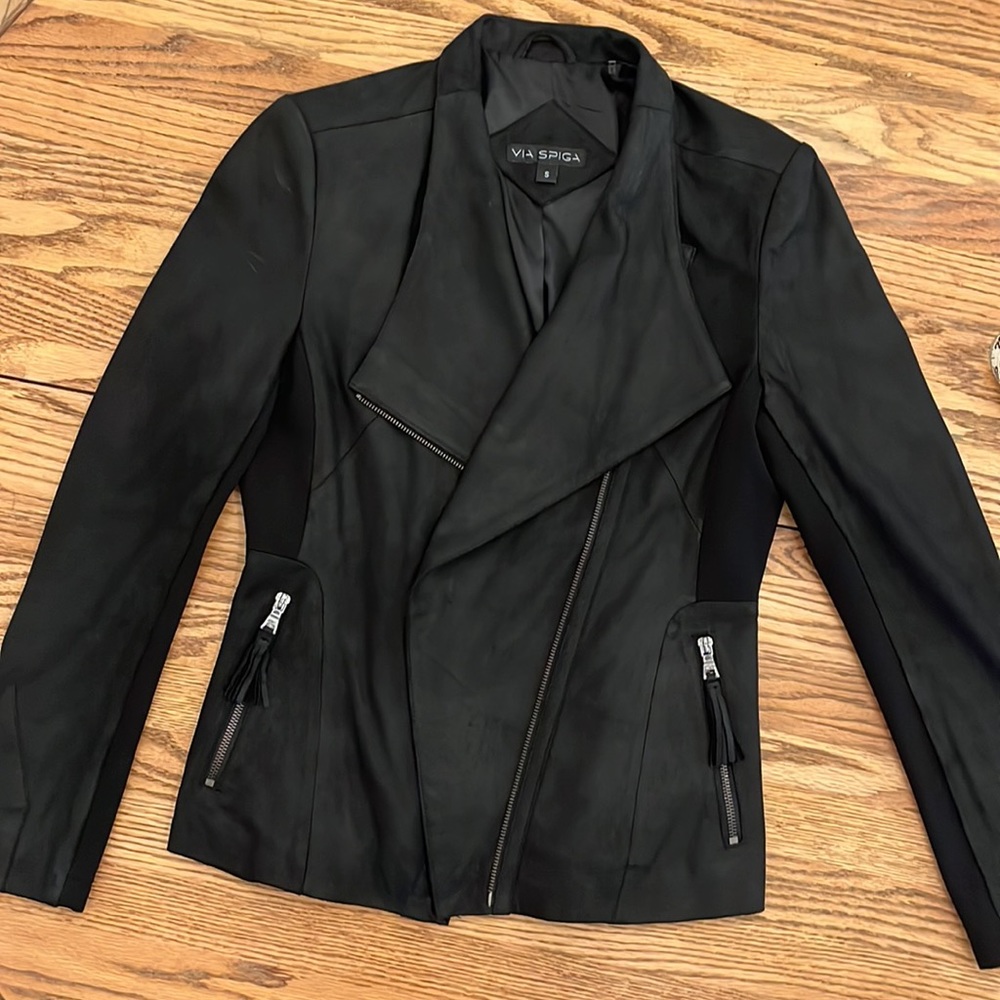 EUC Via Spiga Genuine Leather and Ponte Stretch Moto Jacket